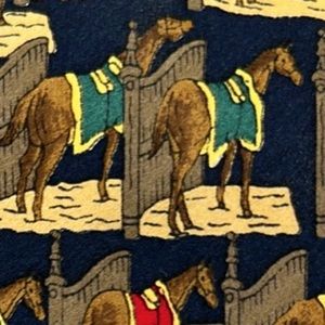 Sinsabang Pure Silk Tie - Vibrant Stabled Racehorse/Polo Horse Pattern, EUC